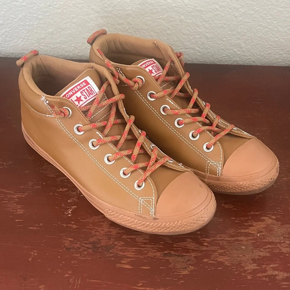 Converse‎ All Star Tan High-Top Sneakers with Red Laces
